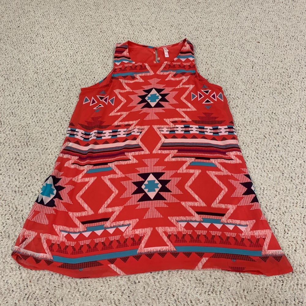 Coral Tribal Print Shift Dress